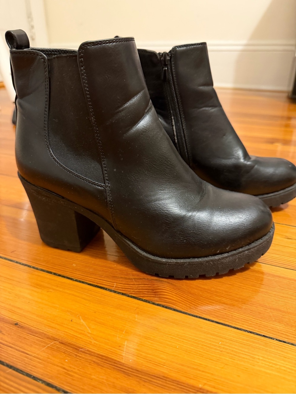 Black Block Heel Boots, Women's